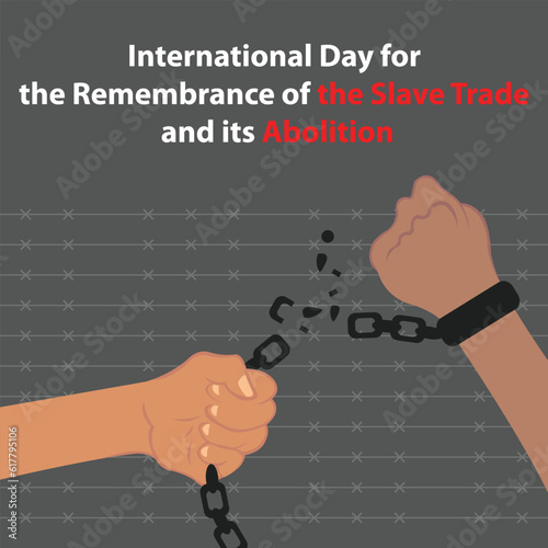 illustration vector graphic of the chain shackles in the hands shattered when pulled, perfect for international day, remembrance, slave trade and its abolition, celebrate, greeting card, etc.