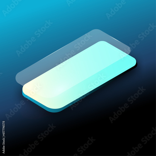 Cell phone in isometry, on a dark blue background. For a poster or as a mockup © Valeriya