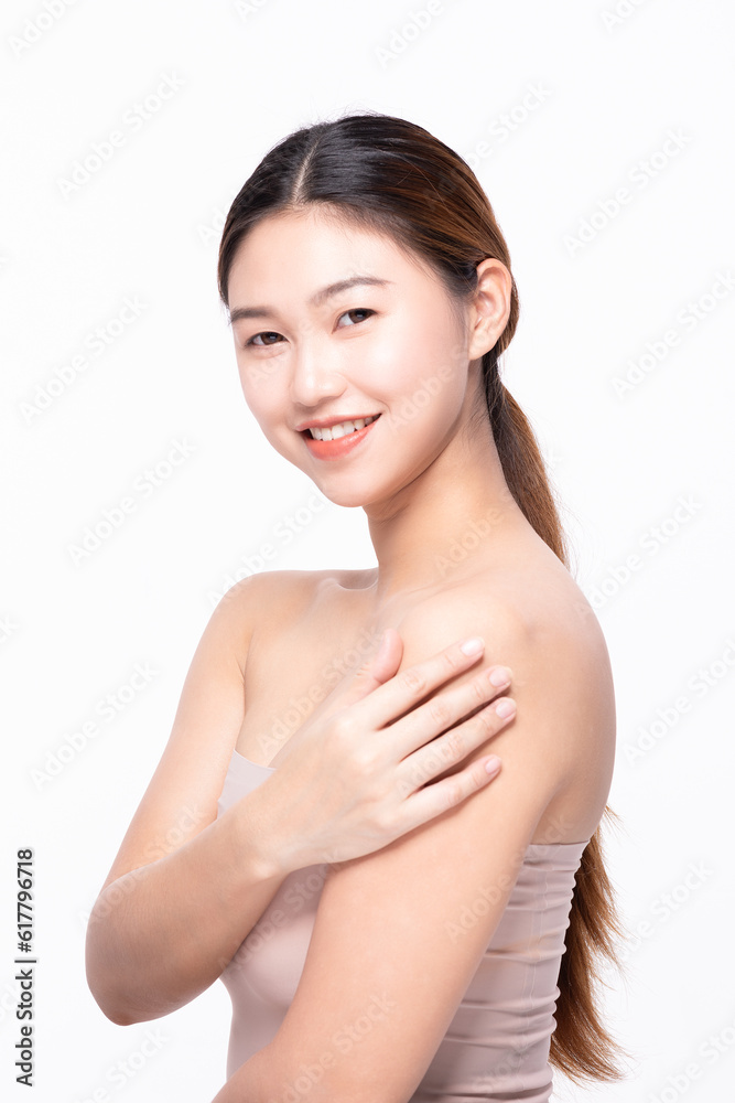 Beautiful Asian woman touching soft cheek smile with clean and fresh skin Happiness and cheerful with positive emotional,isolated on white background,Beauty Self Care and Cosmetics Concept Beautiful Asian woman touching soft cheek smile with clean and fresh skin Happiness and cheerful with positive emotional,isolated on white background,Beauty Self Care and Cosmetics Concept