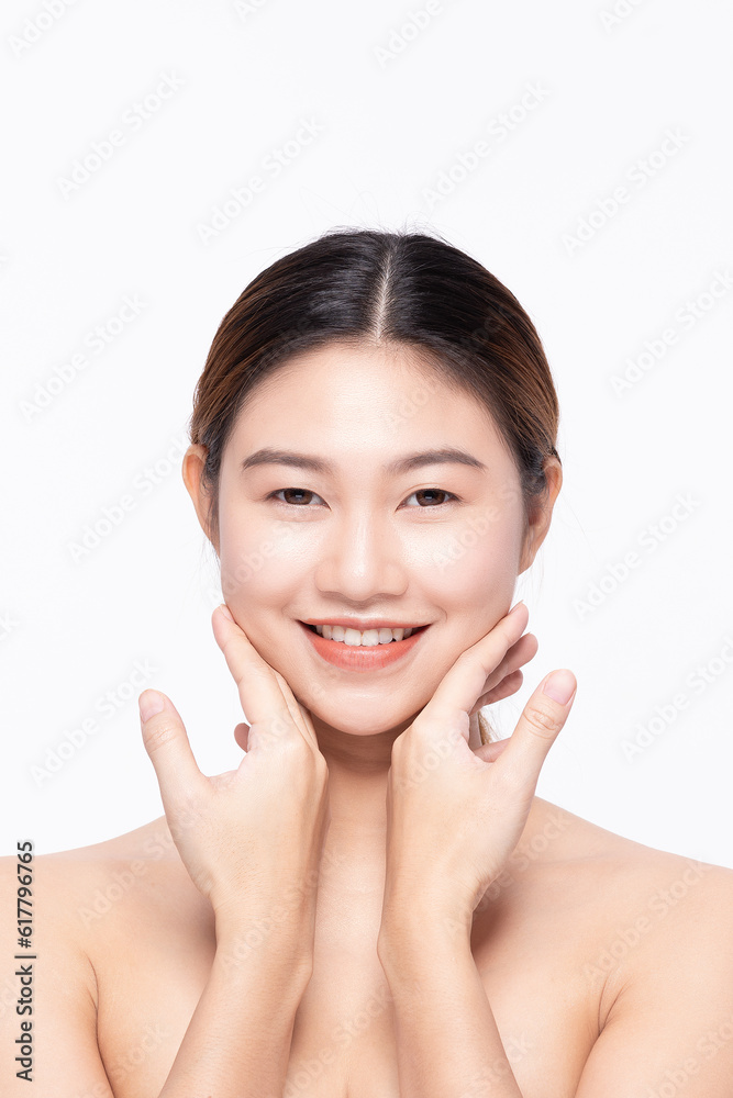 Beautiful Asian woman touching soft cheek smile with clean and fresh skin Happiness and cheerful with positive emotional,isolated on white background,Beauty Self Care and Cosmetics Concept Beautiful Asian woman touching soft cheek smile with clean and fresh skin Happiness and cheerful with positive emotional,isolated on white background,Beauty Self Care and Cosmetics Concept