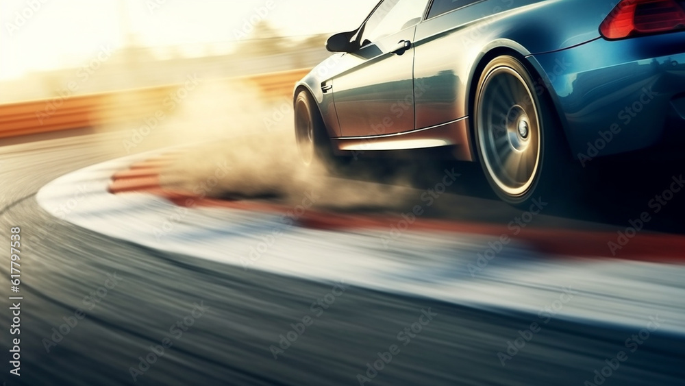 Car wheel drifting, Sport Car Raceing on race track. - obrazy, fototapety, plakaty 
