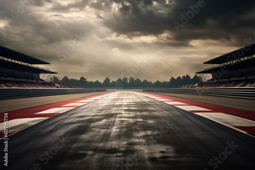 Deserted motor sport asphalt race track, empty of any cars photo