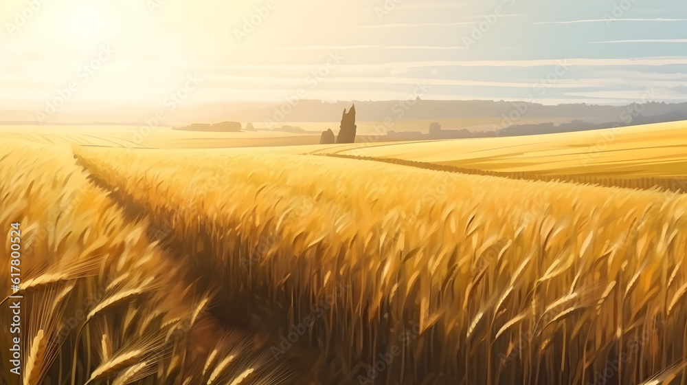 wheat field at sunset made by midjeorney