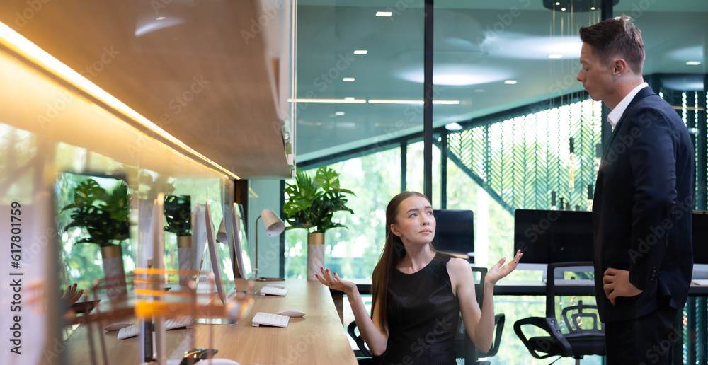 Fototapeta premium Business people speaker presenter consulting training. Hispanic man present explain graph strategy in sale team meeting at home office workspace