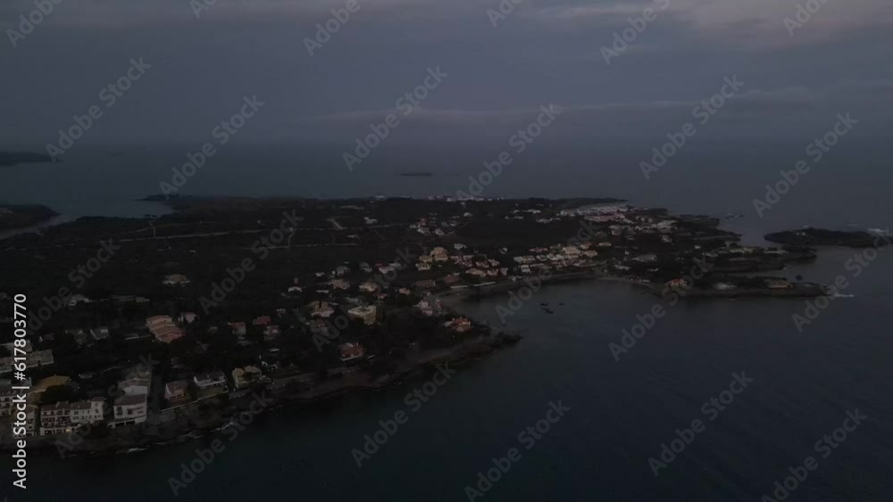 Aerial landscape of Cadaques village and the sea at night along Costa Brava Catalonia Spain Aerial landscape of Cadaques village and the sea at night along Costa Brava Catalonia Spain