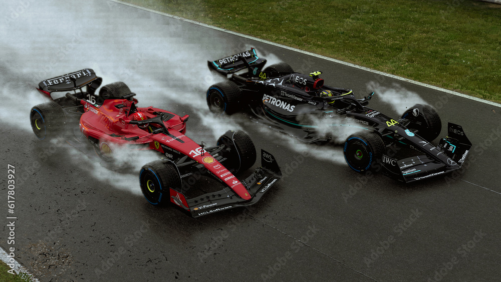 Obraz premium Ferrari and Mercedes F1 Car - 3D illustration, 28 jun, 2023, Melbourne, Australia