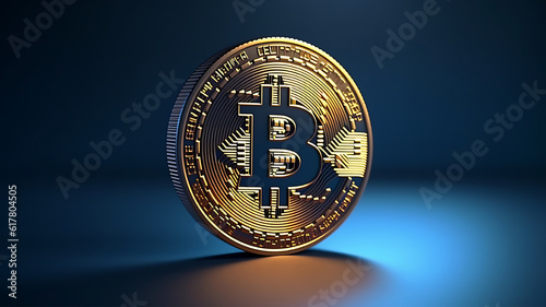 3d bitcoin model illustration image on a dark blue background