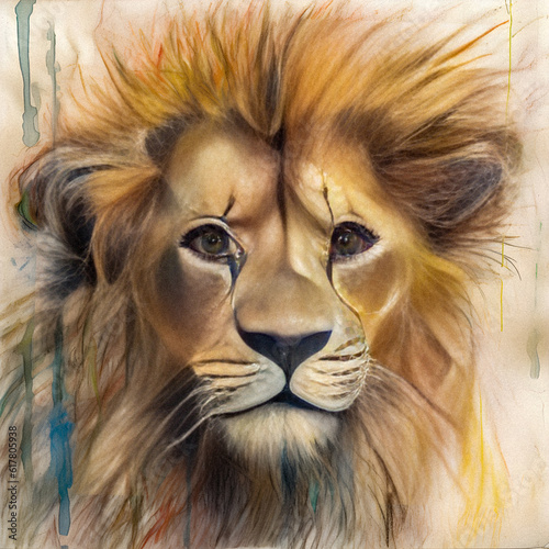 Vibrant Colorful Drawing of a Lion s Head - generative ai