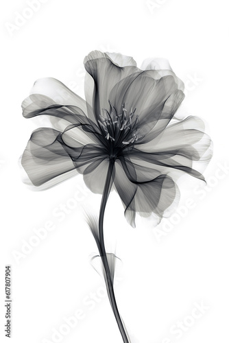 Abstract illustration of a black flower in x-ray style on white background. Minimalistic monochrome botanical design. © Наталья Зюбр