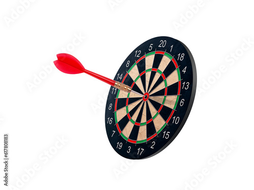 Dart hitting a target on the center. transparent background