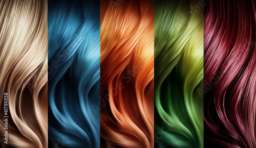 Horizontal collage with different colors hair. Generative ai
