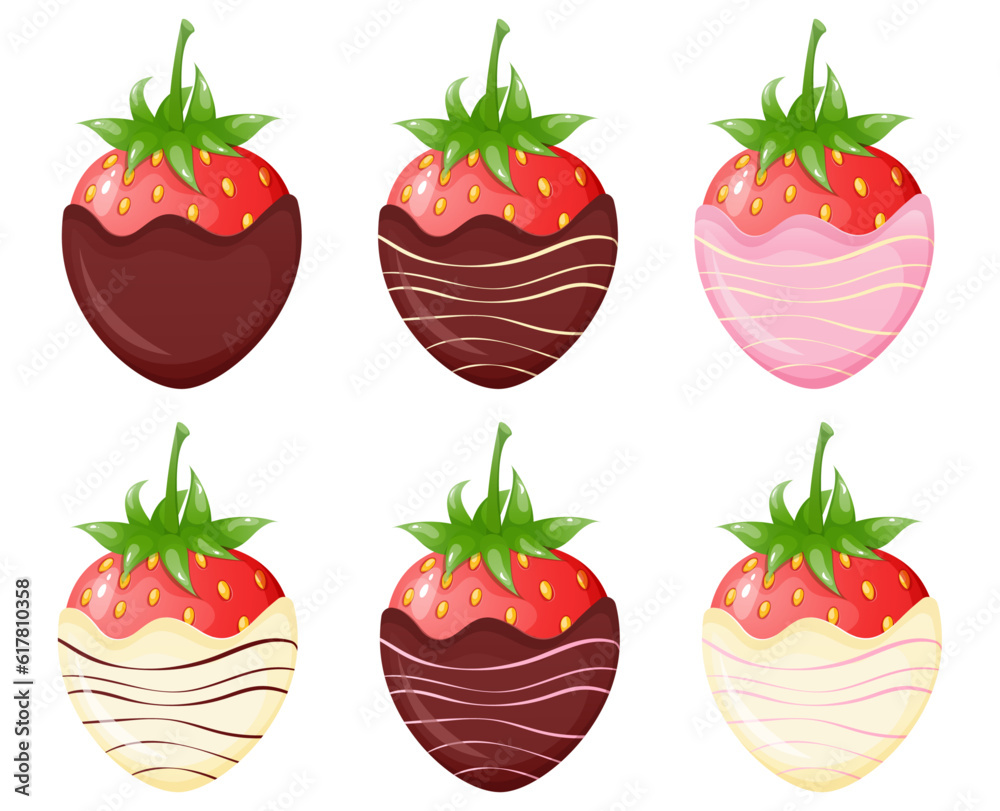 Strawberry in chocolate glaze. Confectionery goods vector illustration.