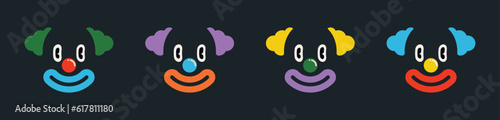 Clown face icons set. Abstract modern pop simple characters vector illustration.