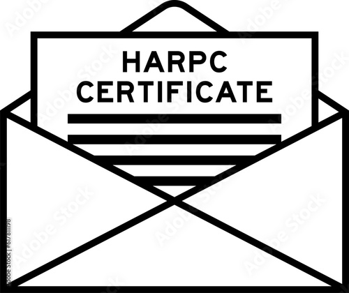 Envelope and letter sign with word HARPC (Hazard analysis and risk-based preventive controls) certificate as the headline
