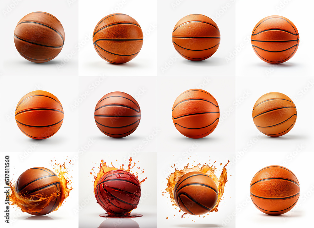 set of basketball balls isolated on white background