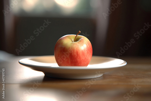 Juicy delicious apple lies on a beautiful plate, Ai generated