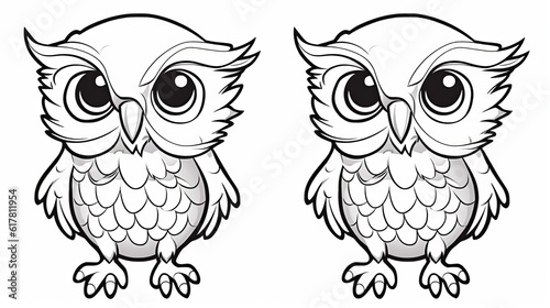 Children's coloring book with an owl, black and white graphics with a curly pattern. The development of motor skills of children with drawings. Generative AI