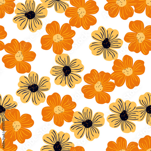 Big bud chamomile flower seamless pattern in simple style. Cute stylized flowers background. © smth.design