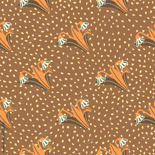 Bluebells and leaves seamless pattern. Lily botanical wallpaper.
