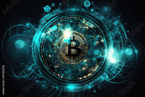 Bitcoin with futuristic theme cryptocurrency coin background