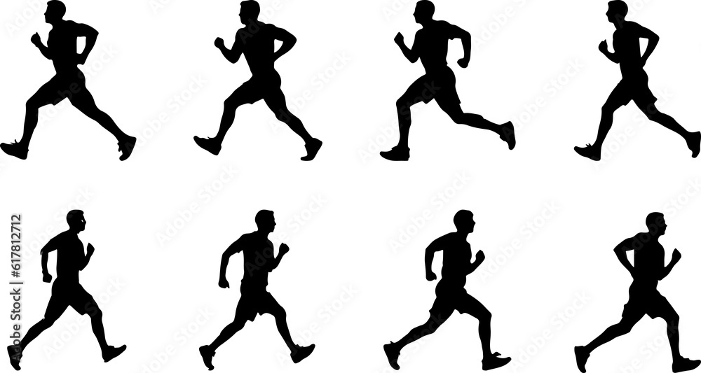 man jogging run silhouette set man jogging run silhouette set