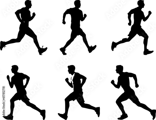 man running jogging silhouette set