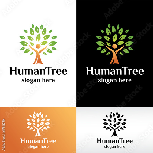human tree logo design vector illustration
