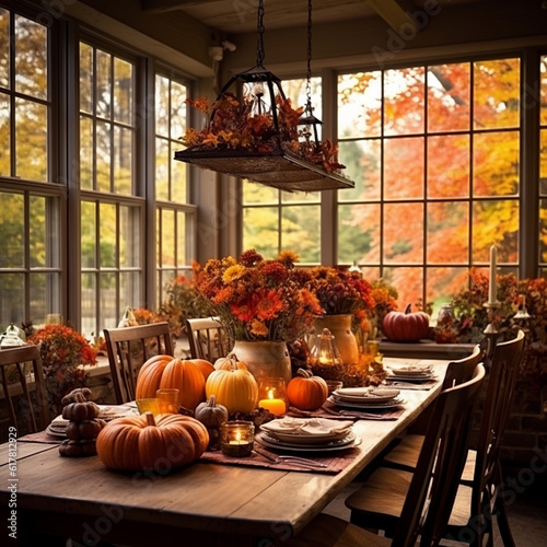 Herbstlich gedeckter Esstisch, Thanksgiving, Herbstdekoration