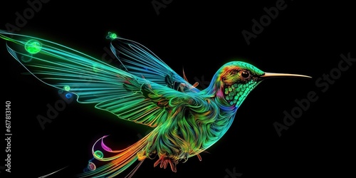 AI Generated. AI Generative. neon Illustration of calibri bird hummingbird. Animal wild life nature vibe decoration design art.  Graphic Art © Graphic Warrior