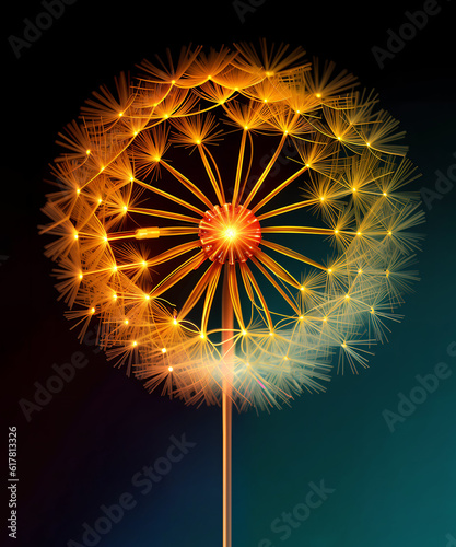 Glowing dandelions at night, beautiful and magical, Generative AI