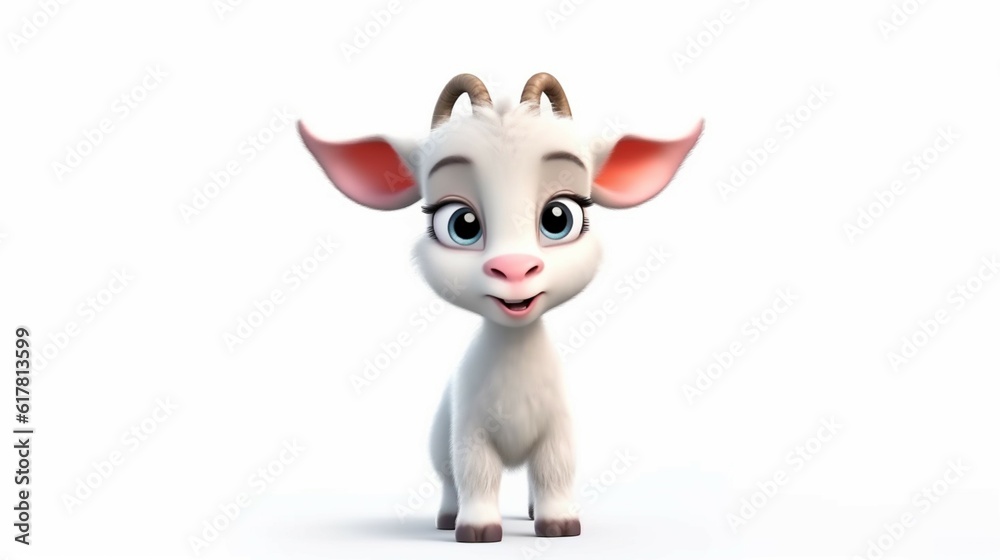 Adorable cartoon Goat character isolated on white back.Generative AI