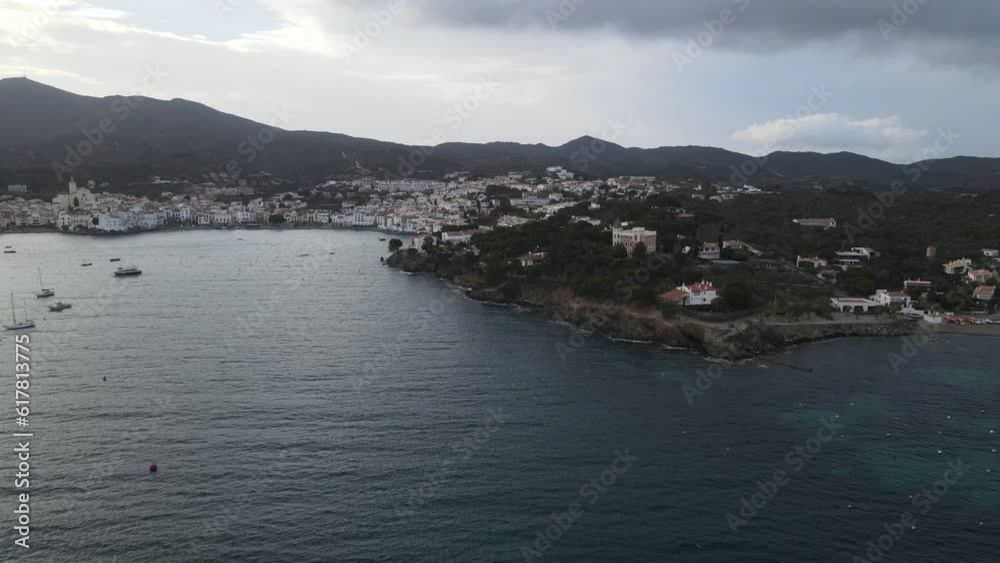 Aerial view of village of Cadaques and nature and sea along Costa Brava Catalonia Spain Aerial view of village of Cadaques and nature and sea along Costa Brava Catalonia Spain
