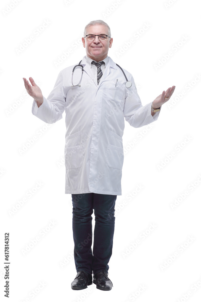 in full growth. a friendly experienced doctor looking at you in full growth. a friendly experienced doctor looking at you