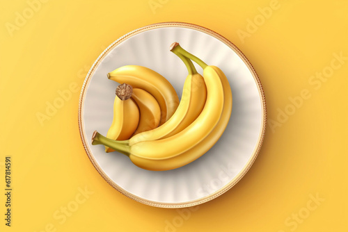 Juicy delicious banana lies on a beautiful plate, Ai generated