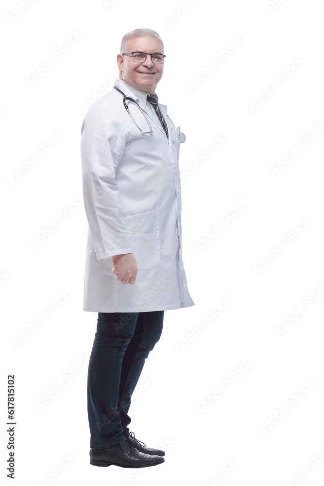 side view. smiling experienced doctor looking at the copy-space side view. smiling experienced doctor looking at the copy-space