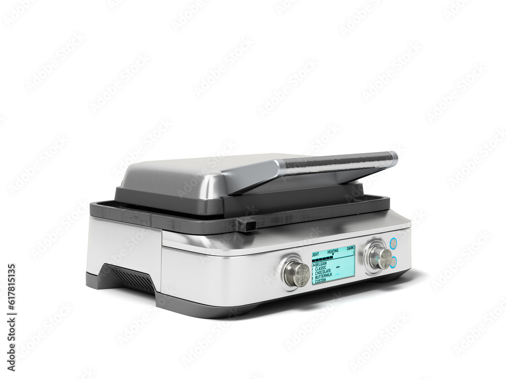new closed metal waffle maker perspective view 3d render on white new closed metal waffle maker perspective view 3d render on white