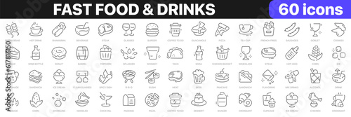 Fast food and drinks line icons collection. Bar, restaurant, food icons. UI icon set. Thin outline icons pack. Vector illustration EPS10