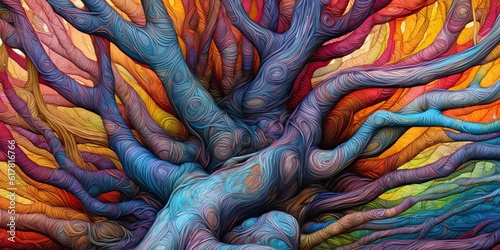 AI Generated. AI Generative. Tree forest strong roots decoration illustration. Outdoor life explore plant wild life vibe illustration. Graphic Art