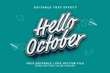 Hello October 3d Editable Text Effect Cartoon Style Premium Vector