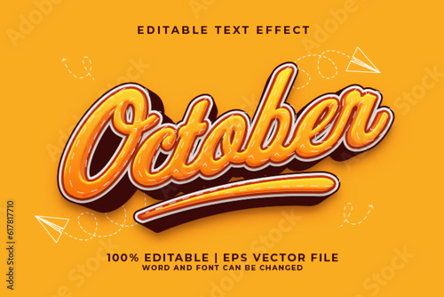 October 3d Editable Text Effect Cartoon Style Premium Vector