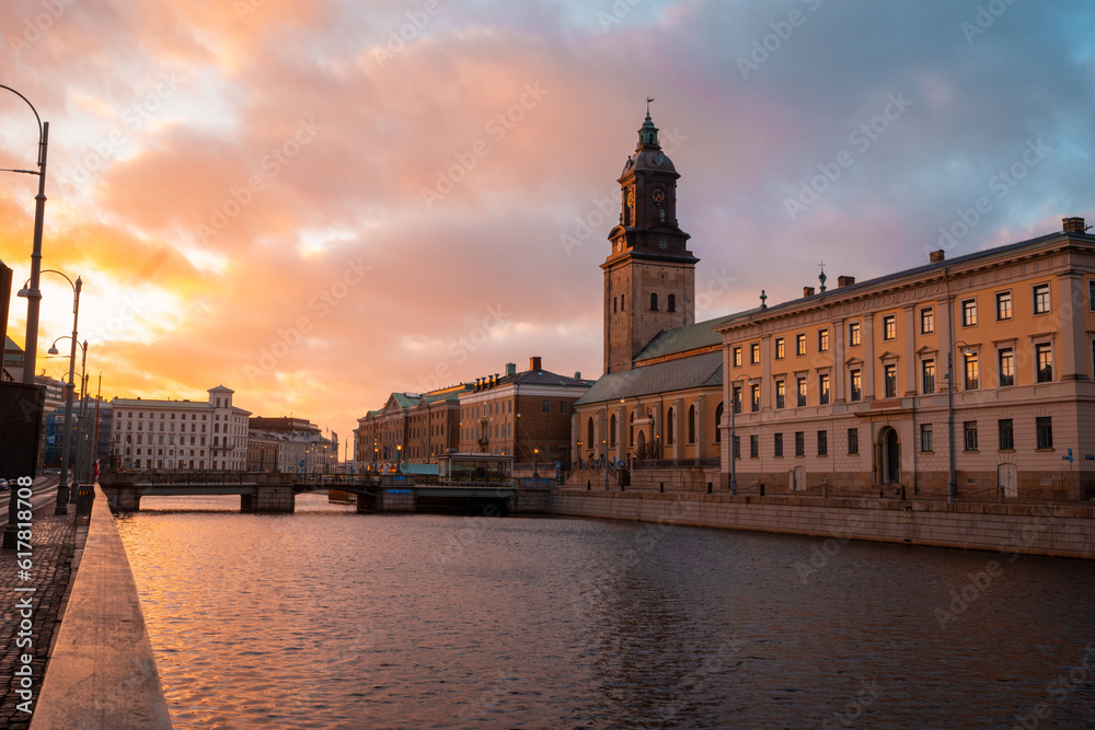 Gothenburg, the vief of city museum and Christinae church  in the city center, town hall. Sweden