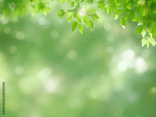 Close up of beautiful nature view green leaf on blurred greenery background under sunlight with bokeh generated by ai