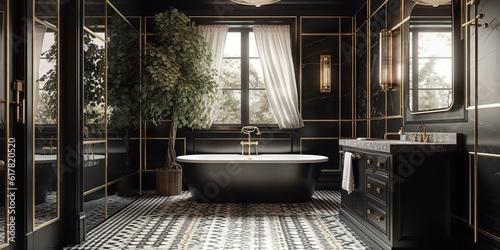 AI Generated. AI Generative. Luxury elegance hotel appartment house bathroon architecture design bathhub marble decor style room. Graphic Art