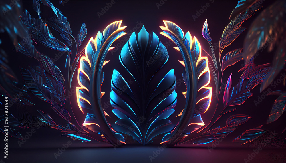 Abstract futuristic geometric leaf portal with pink blue glowing neon moving high speed wave lines and bokeh lights Ai generated image Abstract futuristic geometric leaf portal with pink blue glowing neon moving high speed wave lines and bokeh lights Ai generated image