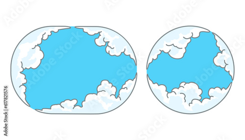 円と楕円の雲形フレーム（線画・ポップ）