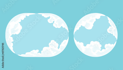 円と楕円の雲形フレーム（スケッチ風・レトロ・アンティーク調）