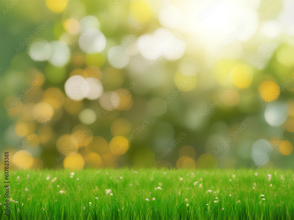 Obraz premium Green grass against spring blurred background generated by ai