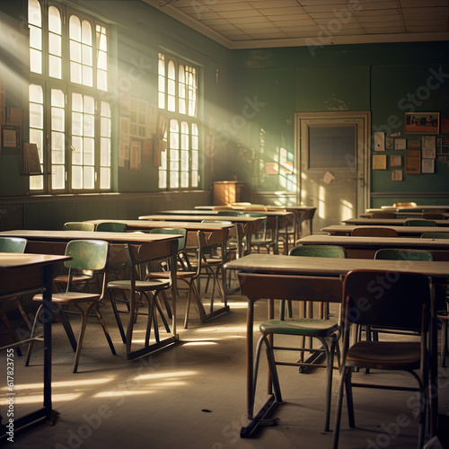 Bright  empty classroom before class. Generative IA