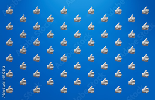 Thumbs UP 3D Emoji Tiled Over Blue Background