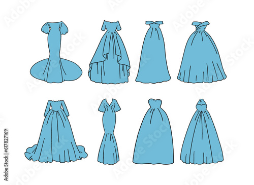 水色のドレスのイラストセット